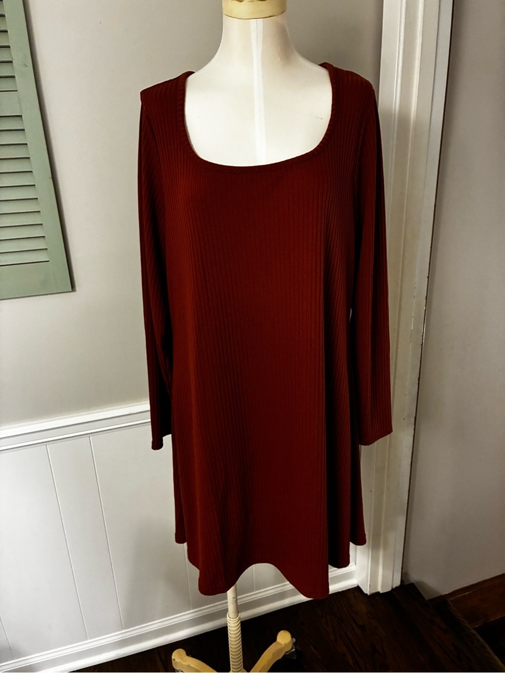 Old Navy Ribbed Square Neck Long Sleeve Dress - Rust Brown